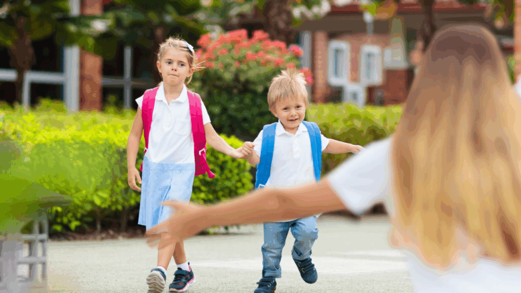 Image d'une mère se rendant chercher ses enfants à l'école - 5 expressions du quotidien en anglais